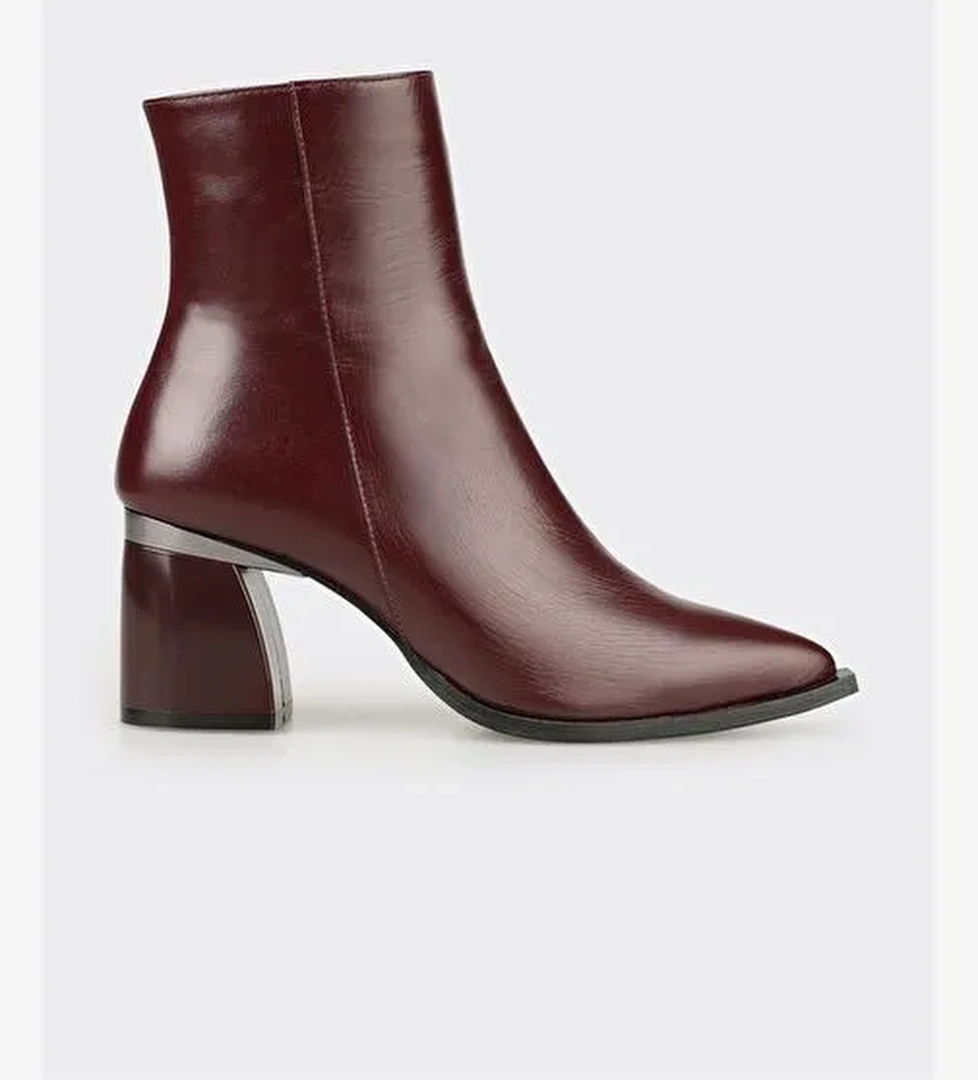 Bordo Deri Kadın Klasik Bot - Görsel 1