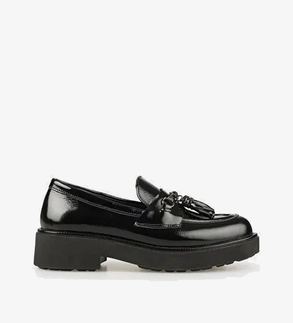 Siyah Deri Kadın Günlük Ayakkabı - Görsel 1