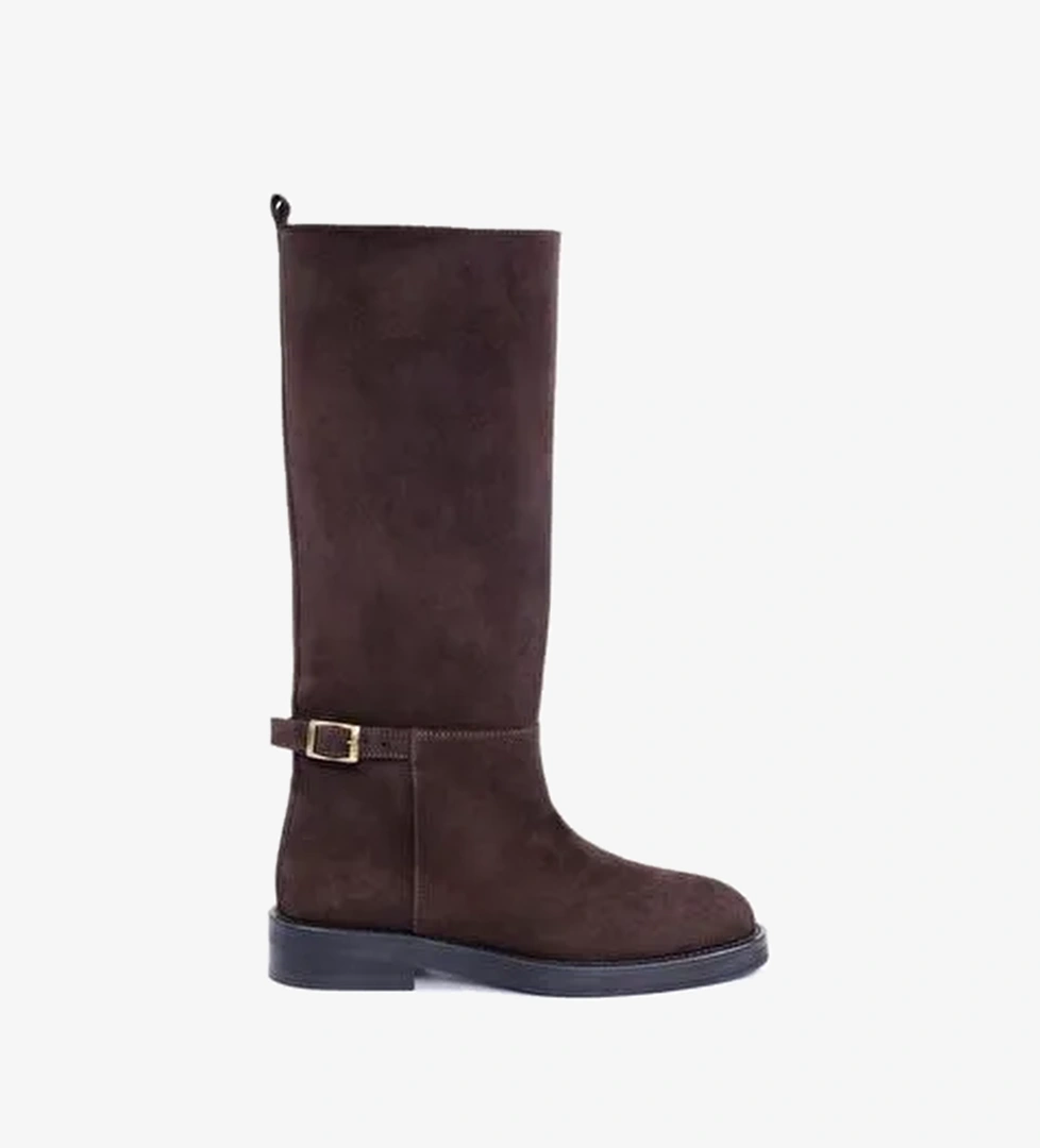 Bilekte Atkı Detaylı Deri Çizme - Görsel 1