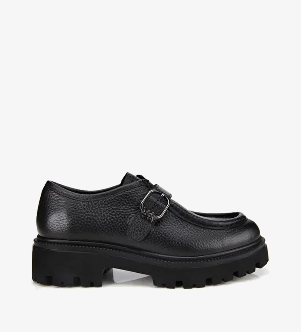 Kadın Deri Siyah Toka Detaylı Yüksek Tabanlı Günlük Loafer 01AYH313630A100 - Görsel 1