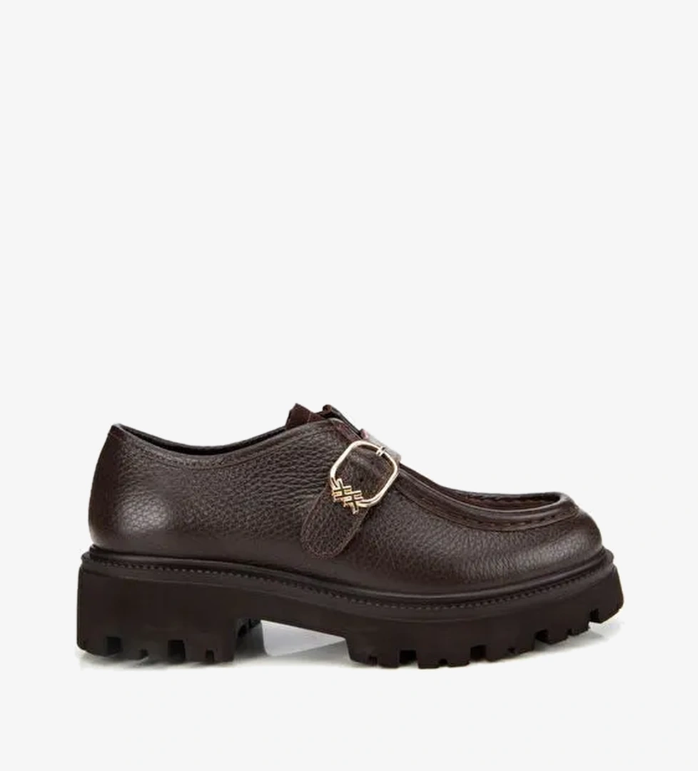 Kadın Süet Deri Kahverengi Toka Detaylı Yüksek Tabanlı Günlük Loafer 01AYH314360A480 - Görsel 1