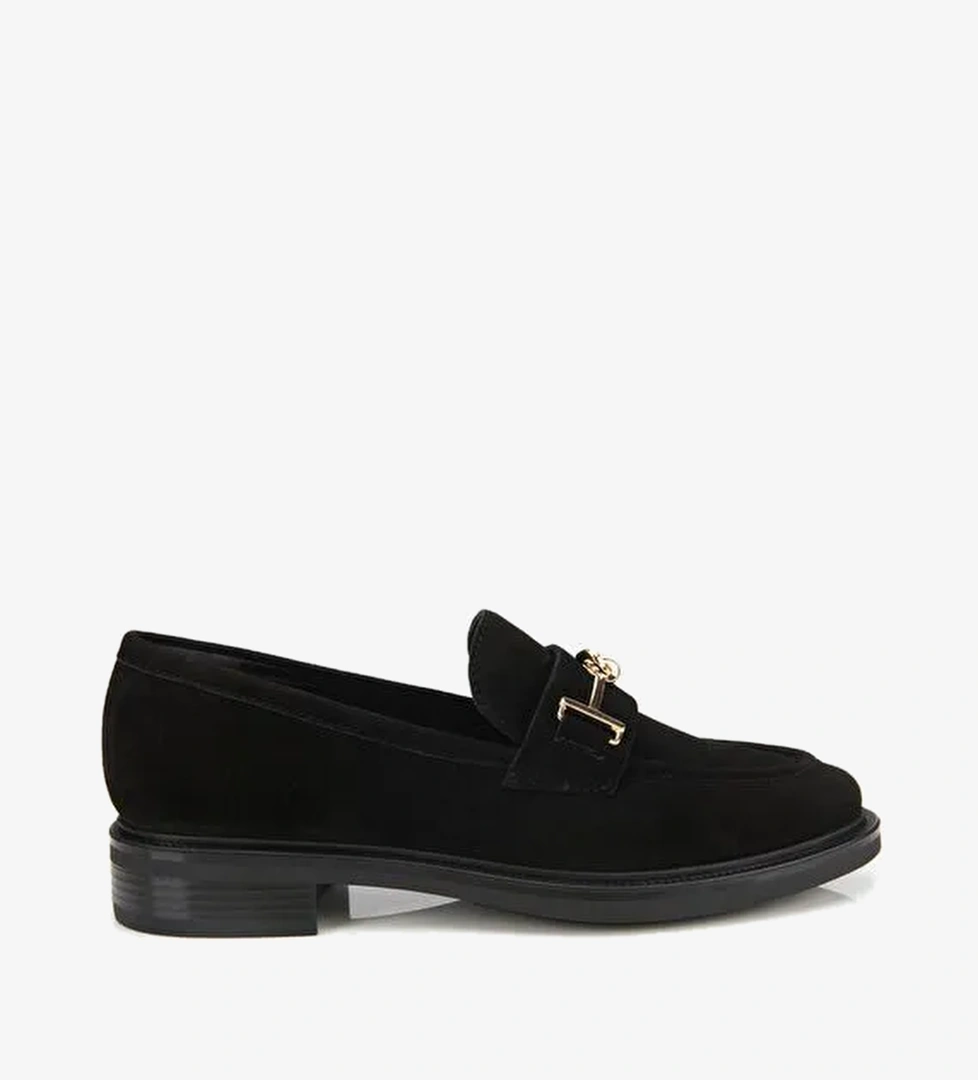 Kadın Süet Deri Siyah Tokalı Klasik Loafer 01AYH312970A100 - Görsel 1