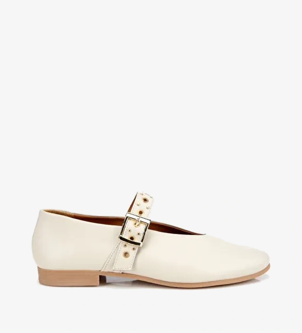 Kadın Deri Ekru Mary Jane Kemerli Babet 01AYH312440A400 - Görsel 1
