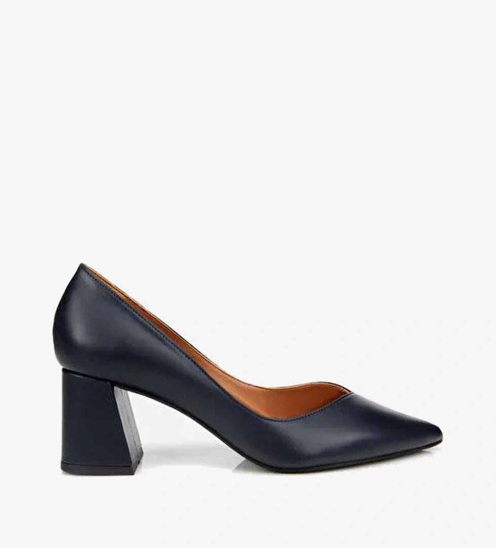 Kadın Deri Lacivert Kalın Topuklu Ayakkabı 01AYH312470A680 - Görsel 1