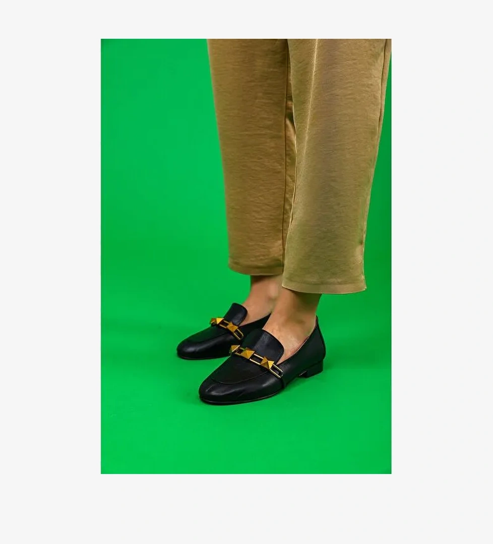 Kalina Gerçek Deri Kadın Loafer Ayakkabı Siyah - Görsel 1