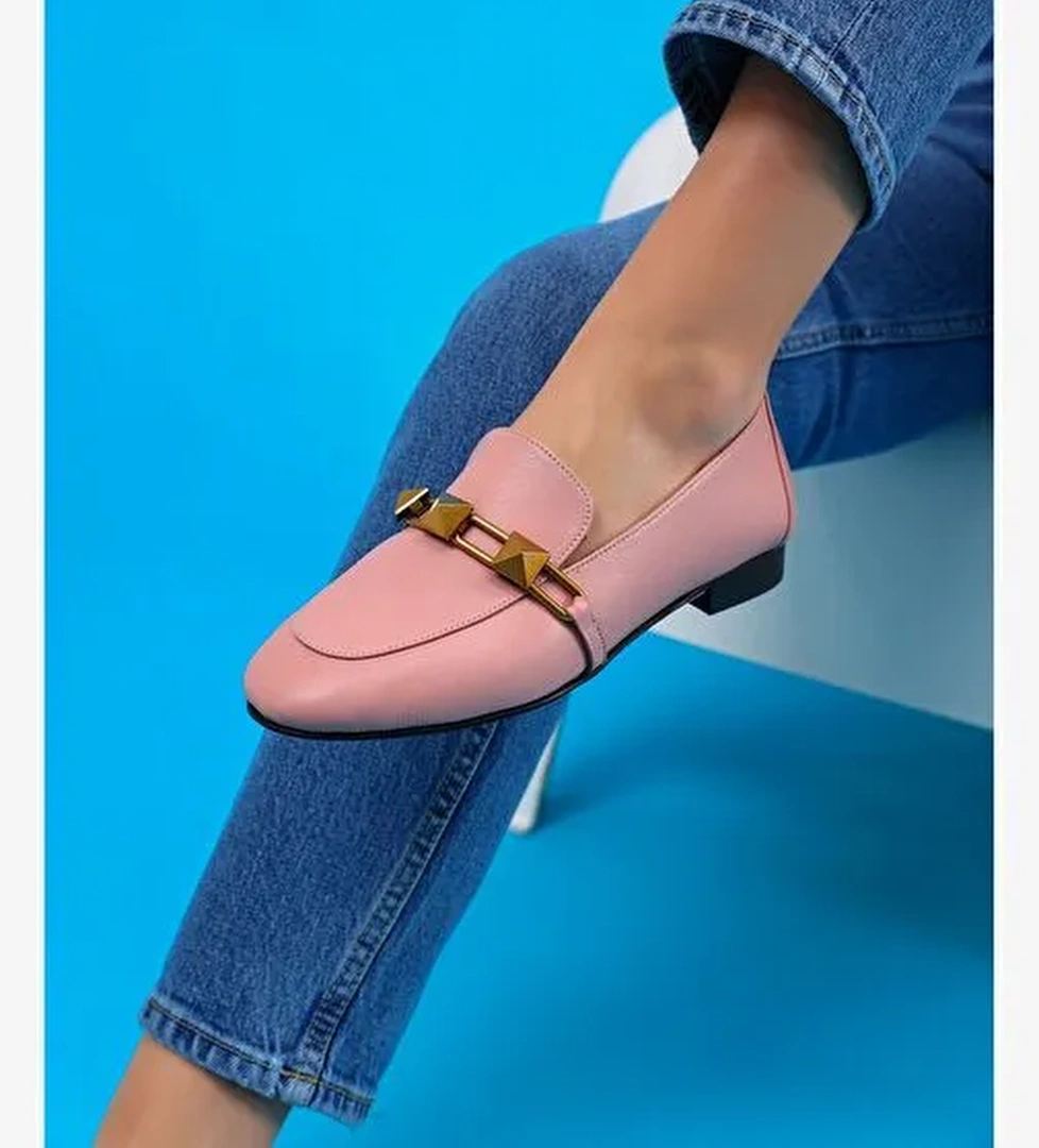 Kalina Gerçek Deri Kadın Loafer Ayakkabı Pudra - Görsel 1