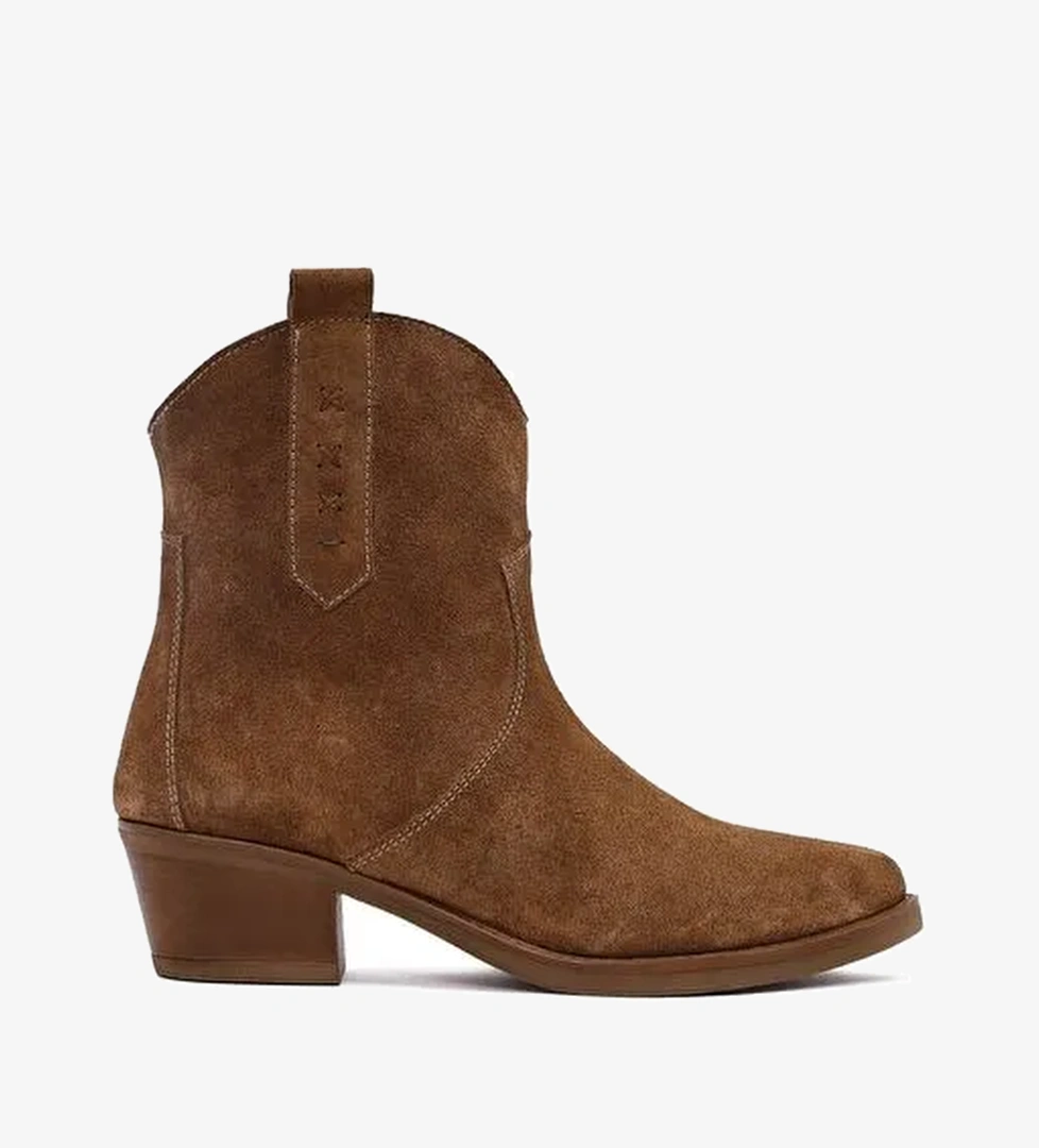 Kadın Camel Kısa Kalın Topuklu Süet Deri Kovboy Bot 25WFD511710 - Görsel 1