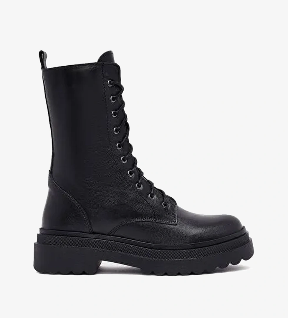 Kadın Siyah Fermuarlı Deri Postal Bot 25WFD182018 - Görsel 1