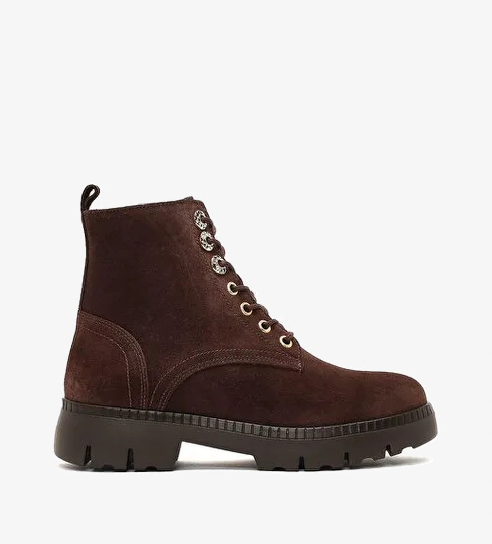 Kadın Kahverengi Fermuarlı Kalın Tabanlı Süet Deri Postal Bot 25WFD420410 - Görsel 1