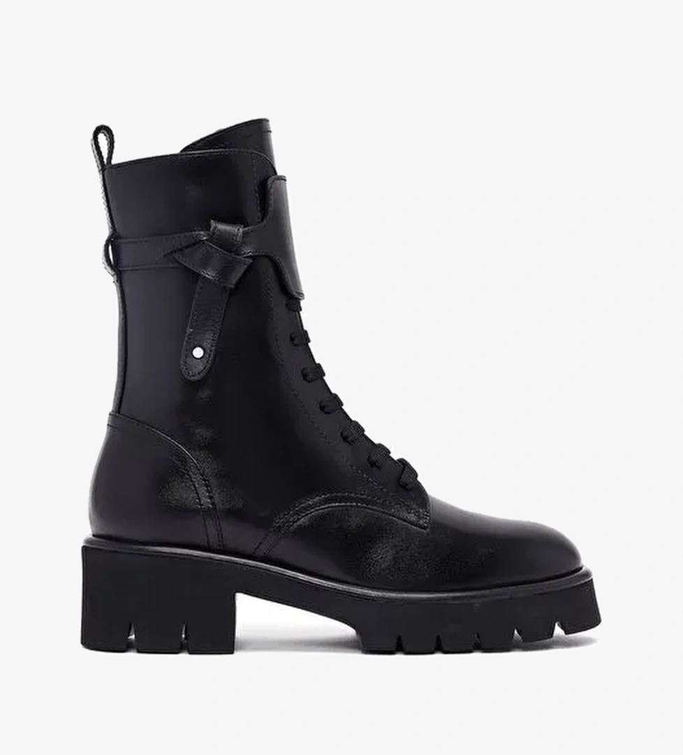 Kadın Siyah Fermuarlı Kalın Tabanlı Deri Postal Bot 25WFD101118 - Görsel 1