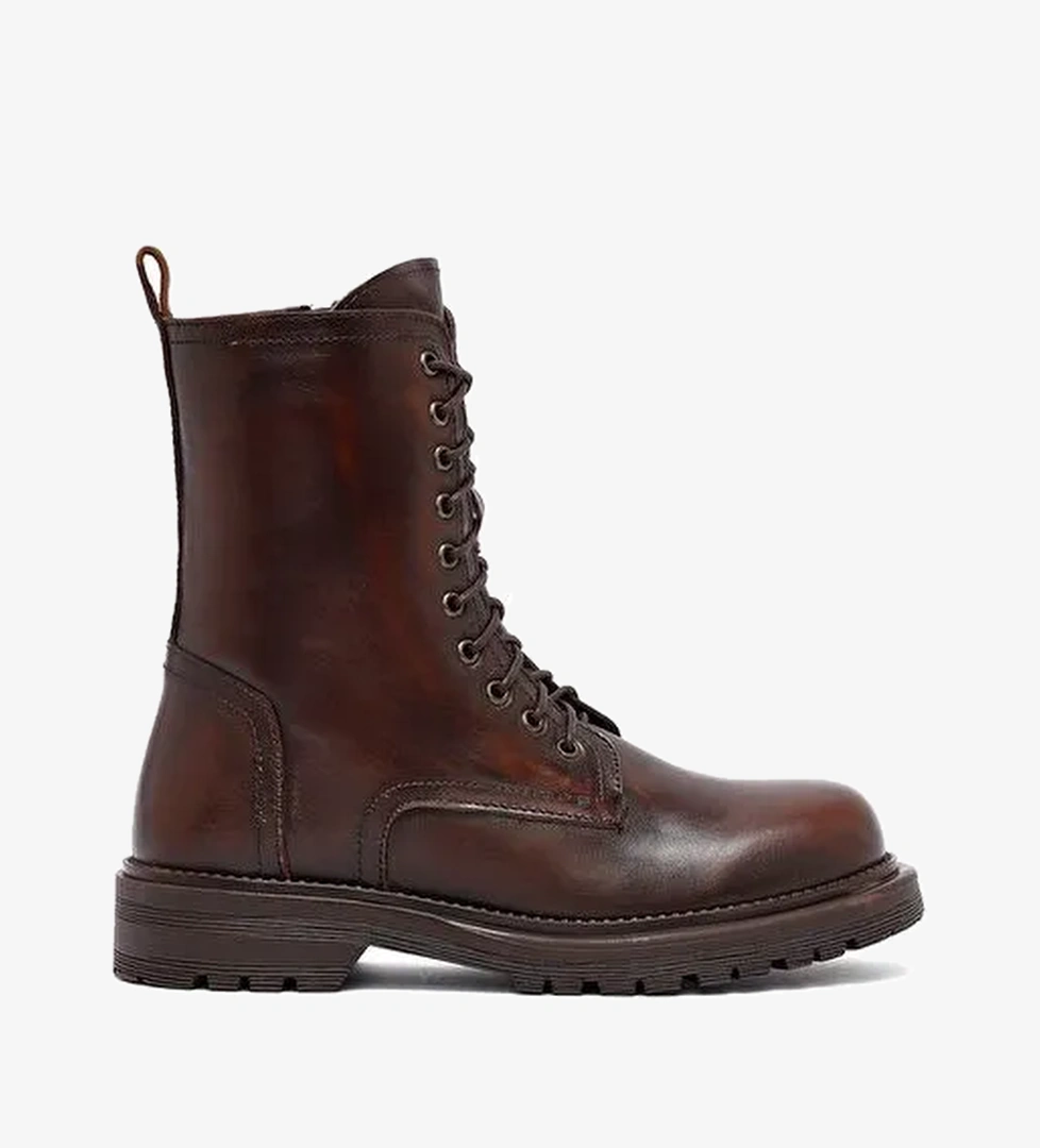 Kadın Kahverengi Fermuarlı Deri Postal Bot 25WFD187018 - Görsel 1