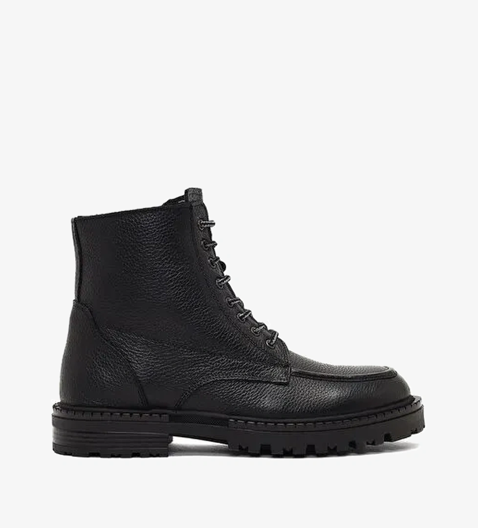 Erkek Siyah Fermuarlı Deri Postal Bot 25WFD7547FT - Görsel 1