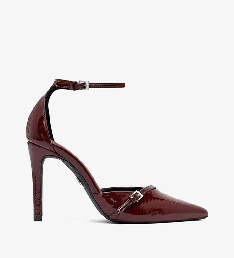 Kadın Bordo Bilekten Tokalı Yüksek İnce Topuklu Rugan Stiletto 25AFD440316 - Görsel 1