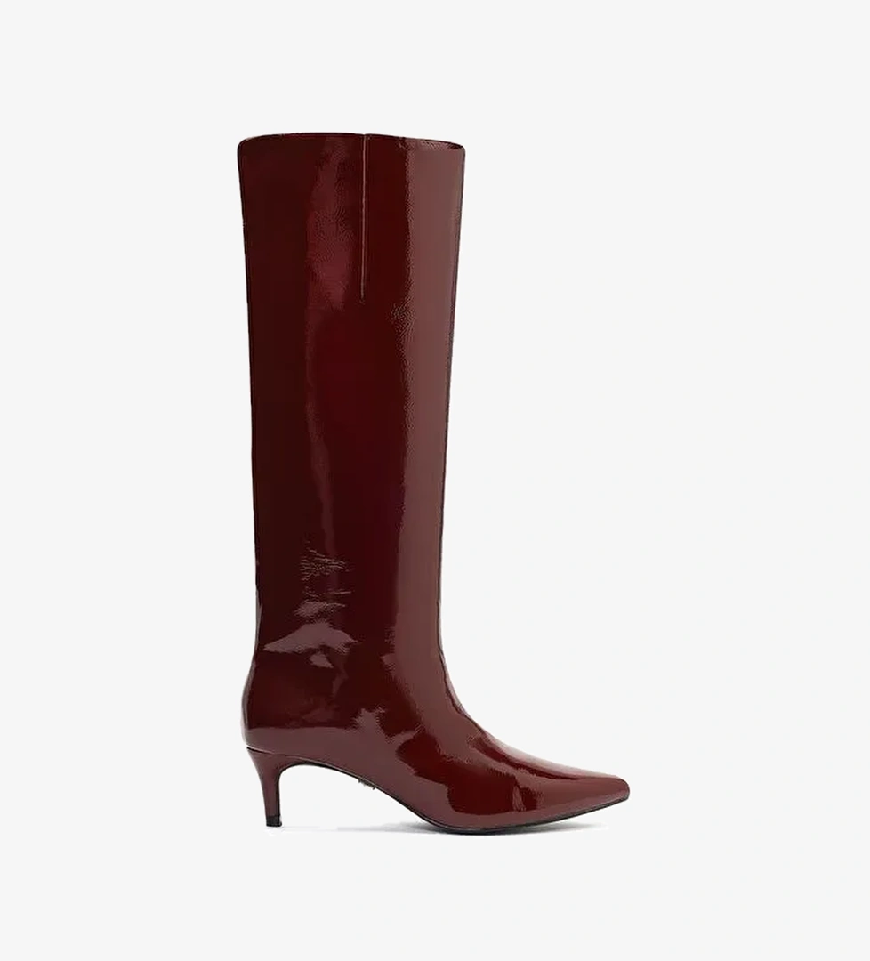 Kadın Bordo Kısa İnce Topuklu Rugan Çizme 25WFE481416 - Görsel 1