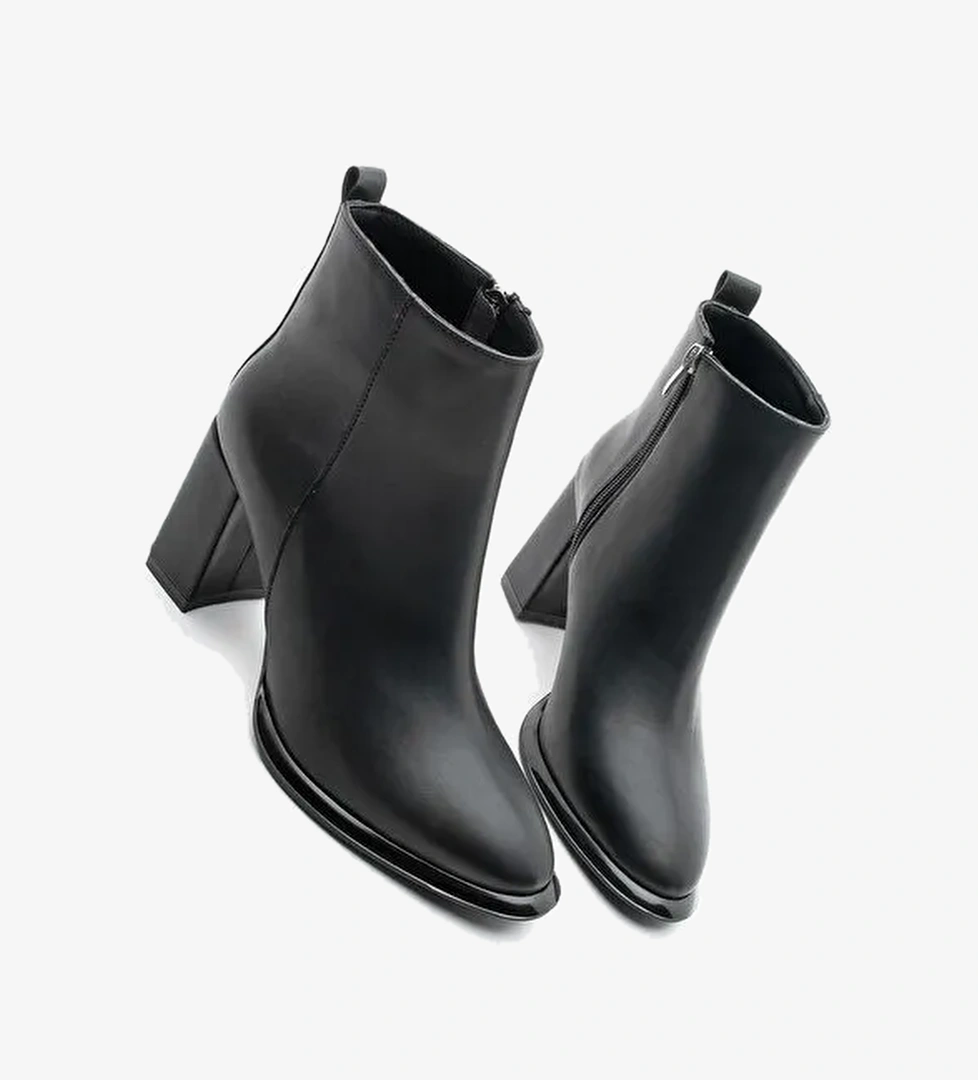 Kadın Dikiş Detaylı Kalın Topuklu Bot Kanis Siyah - Görsel 1