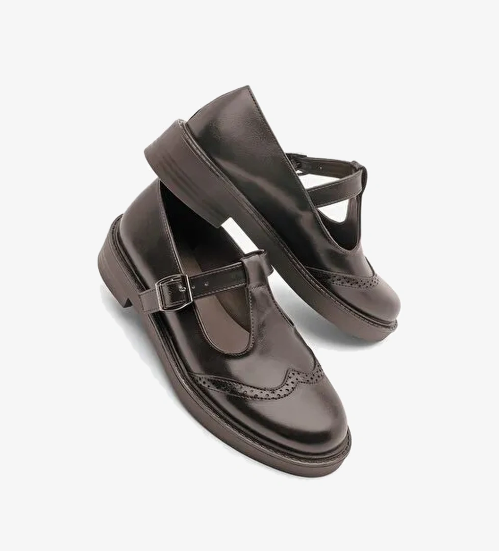 Kadın Loafer Çift Yüzlü Bantlı Günlük Ayakkabı Titra Kahve - Görsel 1