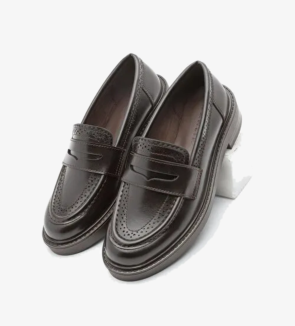 Kadın Loafer Makosen Desenli Günlük Ayakkabı Tornus Kahve - Görsel 1