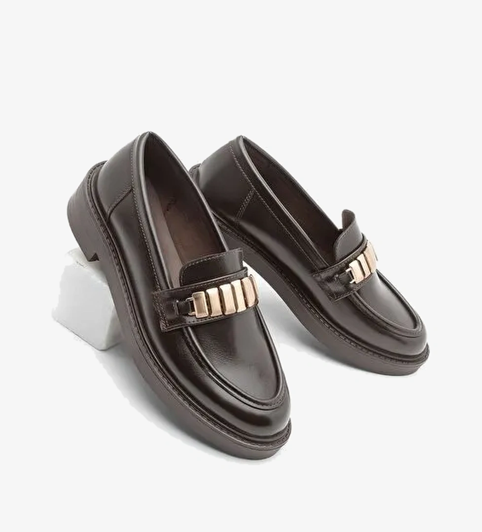 Kadın Loafer Makosen Tokalı Günlük Ayakkabı Vilyum Kahve - Görsel 1