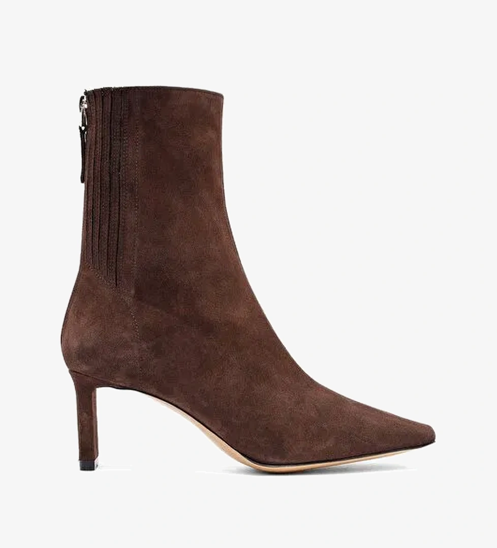 Kadın Kahverengi Fermuarlı Kısa Topuklu Süet Deri Bot 25AFD121510 - Görsel 1