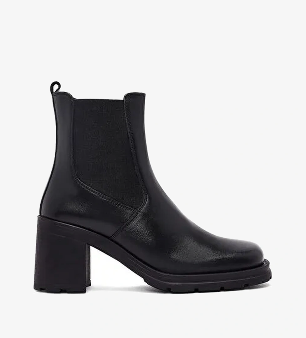 Kadın Siyah Fermuarlı Kalın Topuklu Deri Bot 25WFD512118 - Görsel 1