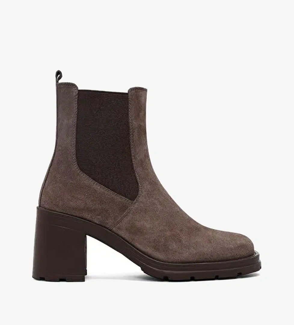Kadın Vizon Fermuarlı Kalın Topuklu Süet Deri Bot 25WFD512110 - Görsel 1