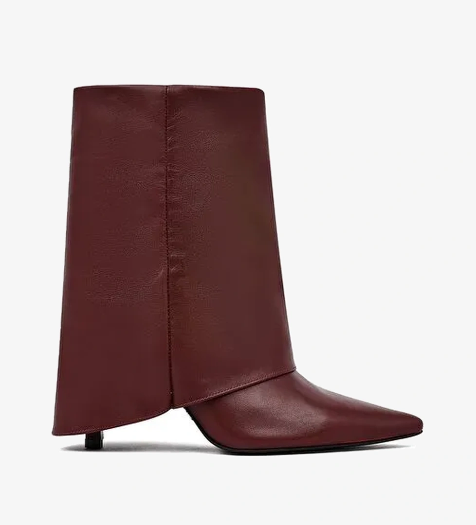 Kadın Bordo İnce Topuklu Deri Bot 25AFD160218 - Görsel 1