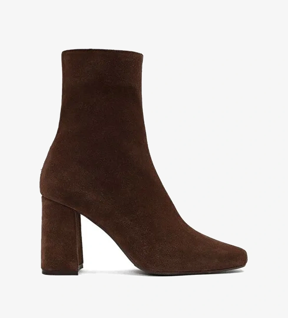 Kadın Kahverengi Fermuarlı Kalın Topuklu Süet Deri Bot 25WFD130810 - Görsel 1