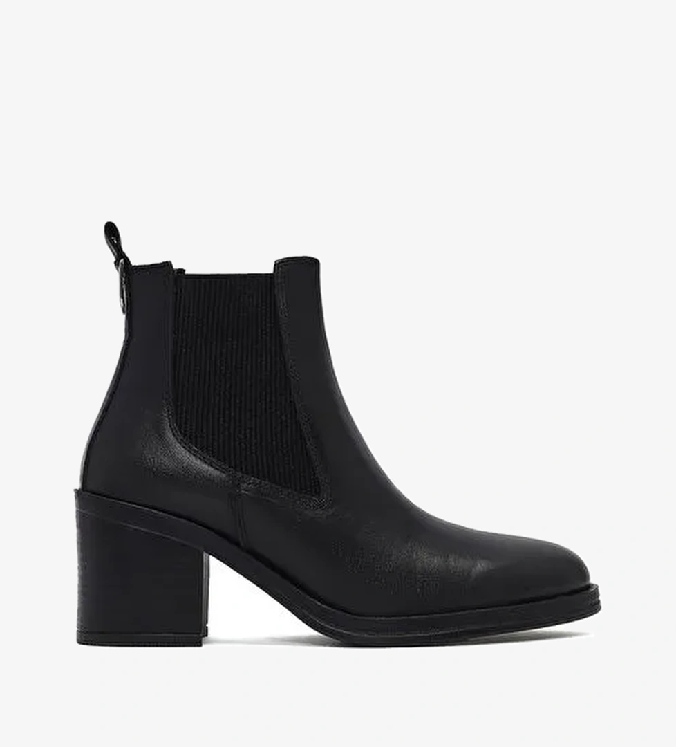 Kadın Siyah Kalın Topuklu Deri Kovboy Bot 25WFD200618 - Görsel 1