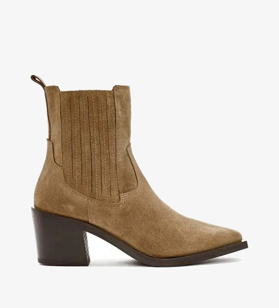 Kadın Kahverengi Kalın Topuklu Süet Deri Kovboy Bot 25WFD151610 - Görsel 1