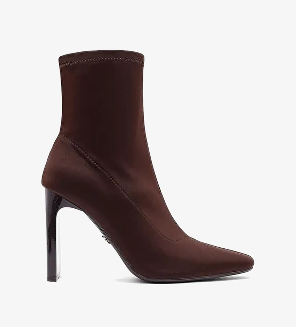 Kadın Kahverengi Fermuarlı Yüksek Kalın Topuklu Kumaş Bot 25AFD44046F - Görsel 1