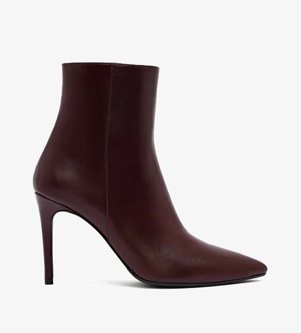 Kadın Bordo Fermuarlı Yüksek İnce Topuklu Deri Bot 25WFD133018 - Görsel 1
