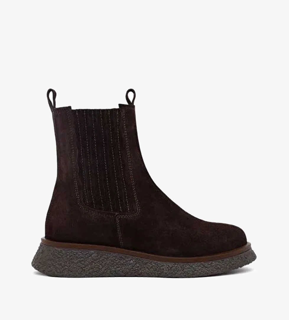 Kadın Kahverengi Kalın Tabanlı Süet Deri Chelsea Bot 25WFD511410 - Görsel 1