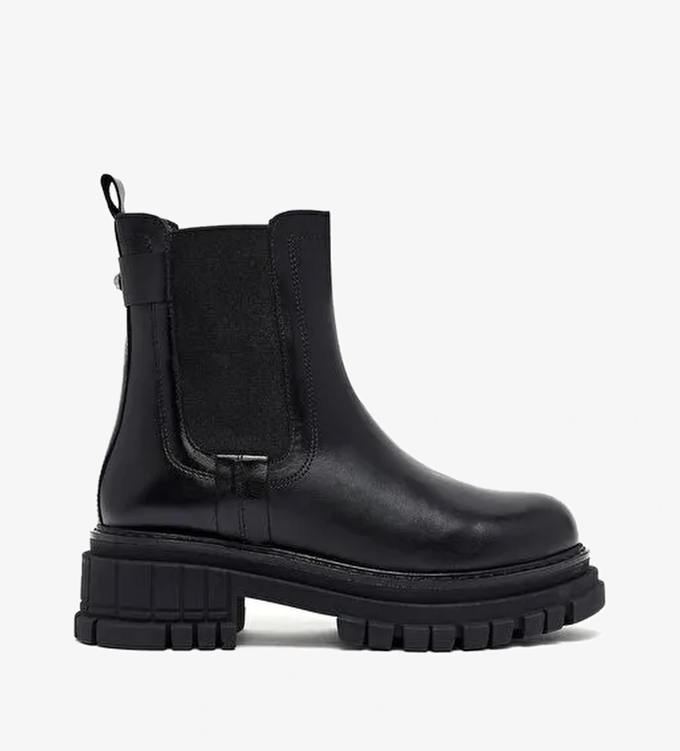 Kadın Siyah Kalın Tabanlı Deri Chelsea Bot 25WFD180118 - Görsel 1