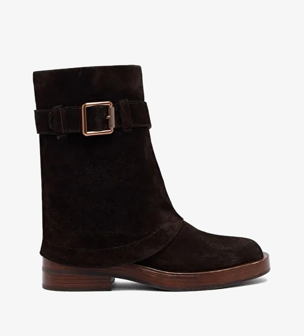 Kadın Kahverengi Fermuarlı Süet Deri Biker Bot 25WFD202610 - Görsel 1