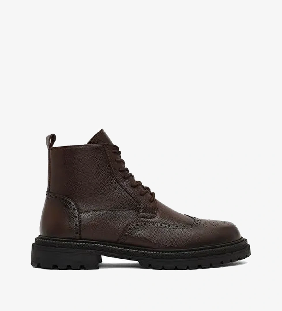 Erkek Kahverengi Fermuarlı Deri Bot 25WFD7006FT - Görsel 1