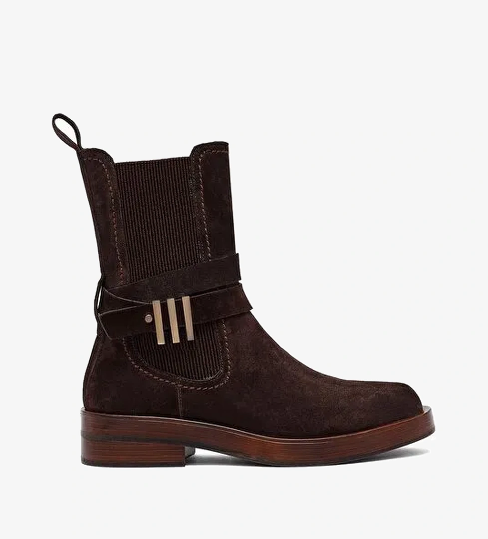 Kadın Kahverengi Fermuarlı Süet Deri Bot 25WFD202510 - Görsel 1