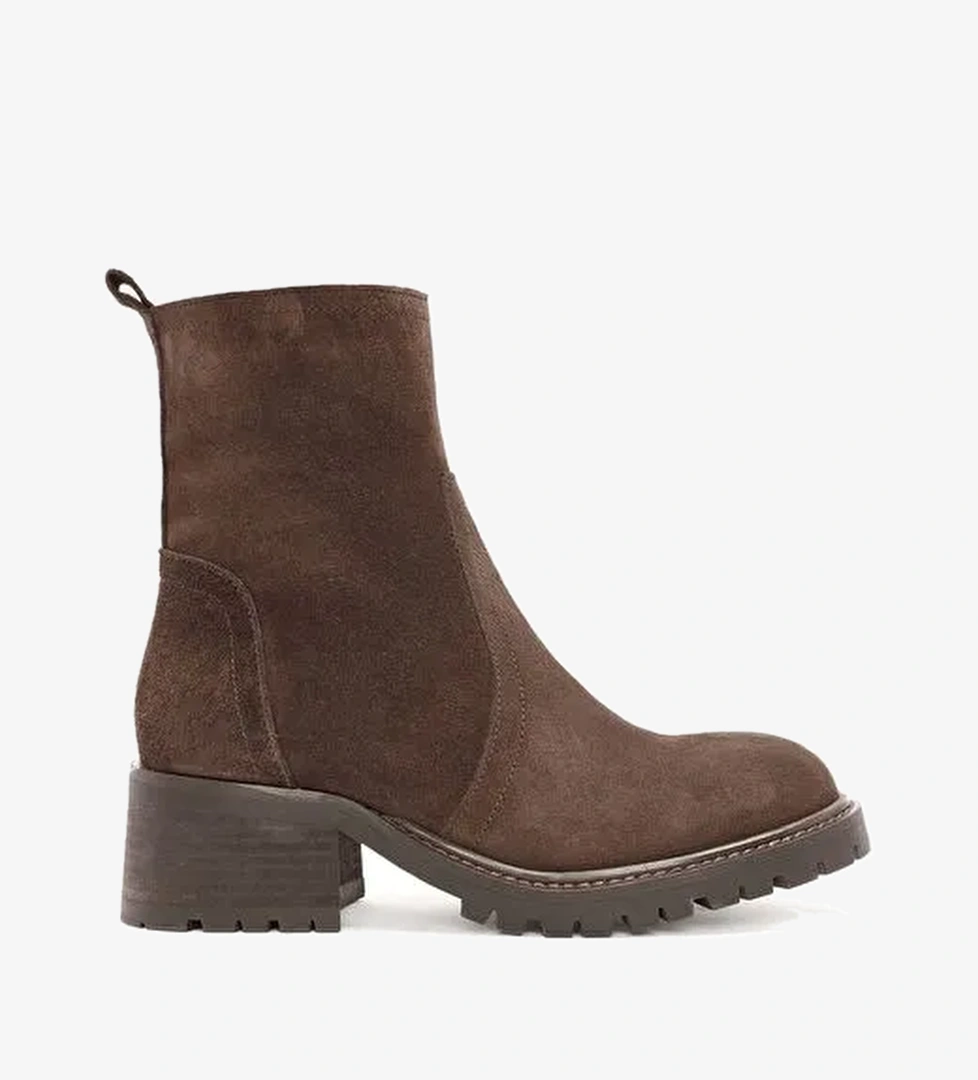 Kadın Kahverengi Fermuarlı Süet Deri Bot 25WFD151410 - Görsel 1