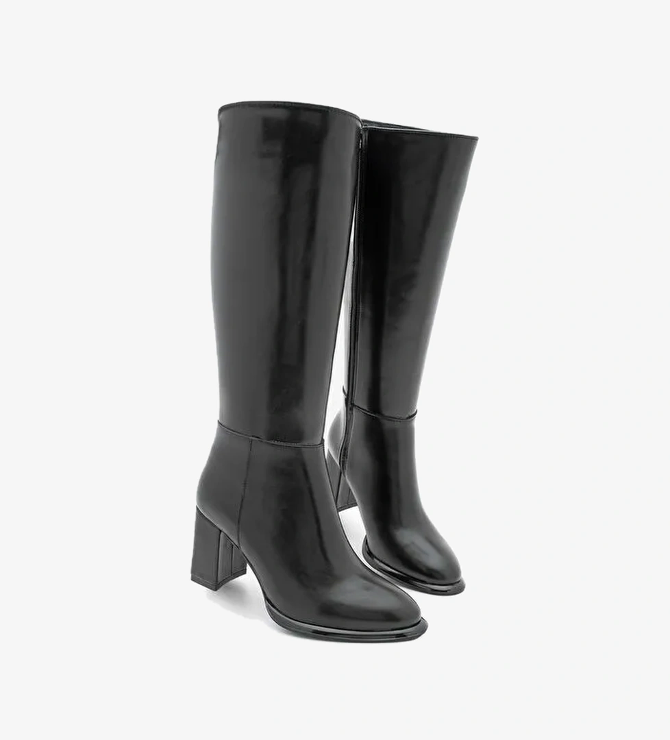 Kadın Fermuarlı Kalın Topuklu Çizme Lovet Siyah - Görsel 1