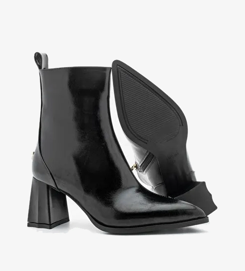 Kadın Sivri Burun Kalın Ökçe Topuklu Bot Esvon Siyah - Görsel 1