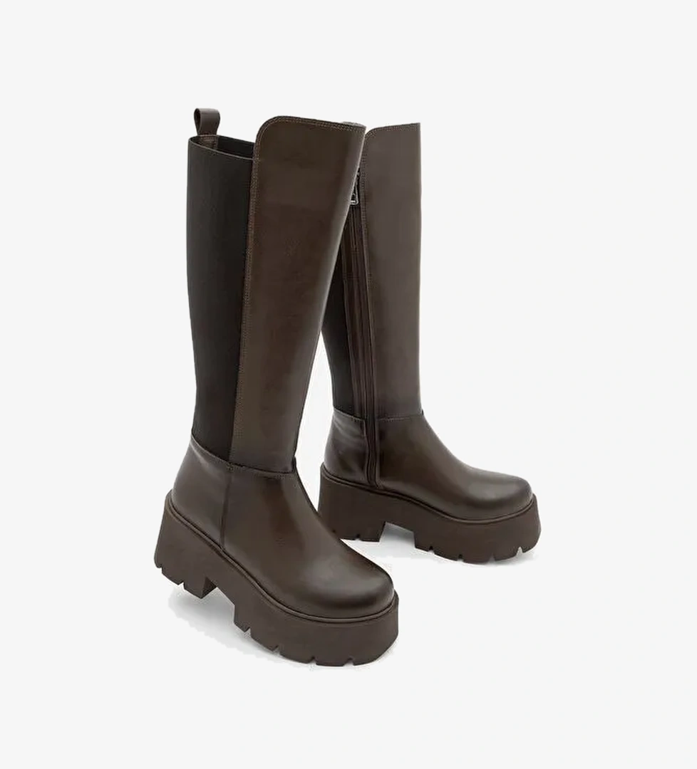 Marjin Kadın Kalın Dolgu Taban Günlük Çizme Ferlas Kahve - Görsel 1