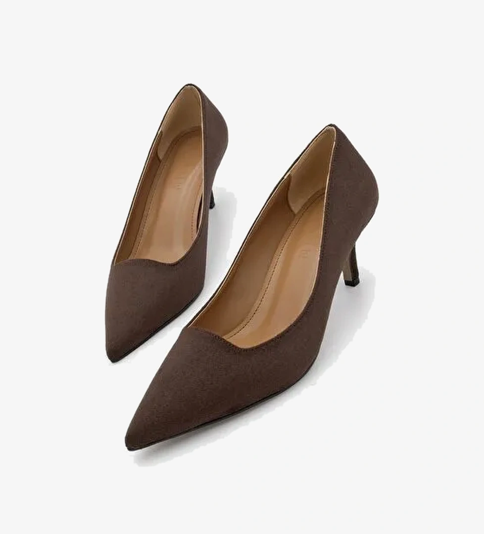 Kadın Stiletto Sivri Burun İnce Topuklu Ayakkabı Loresta Kahve Süet - Görsel 1