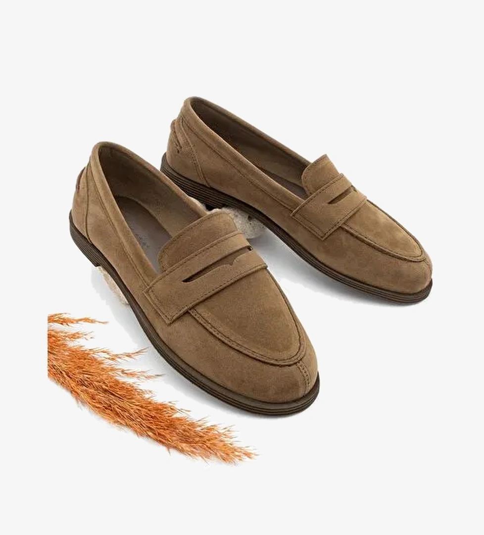 Kadın Loafer Düz Taban Makosen Günlük Ayakkabı Benif Taba Süet - Görsel 1