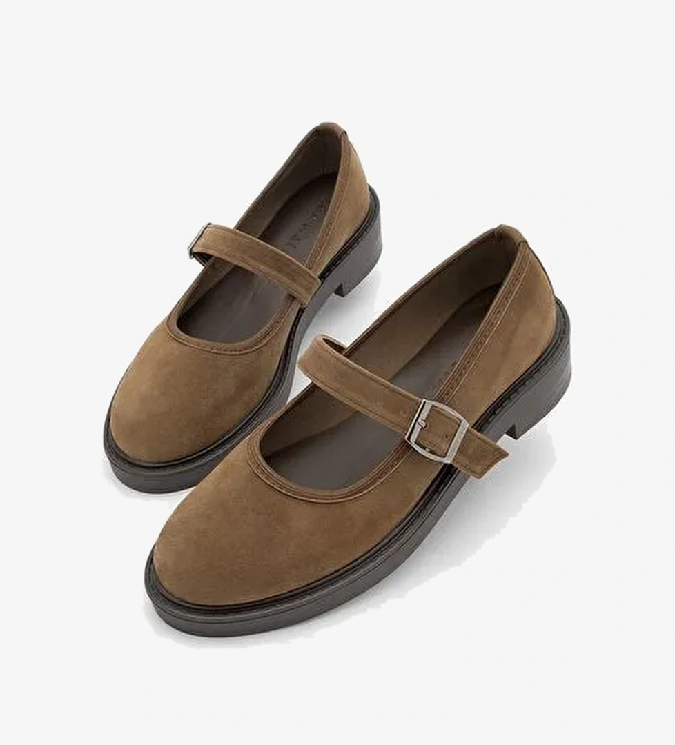 Kadın Loafer Bantlı Günlük Ayakkabı Norgi Taba Süet - Görsel 1