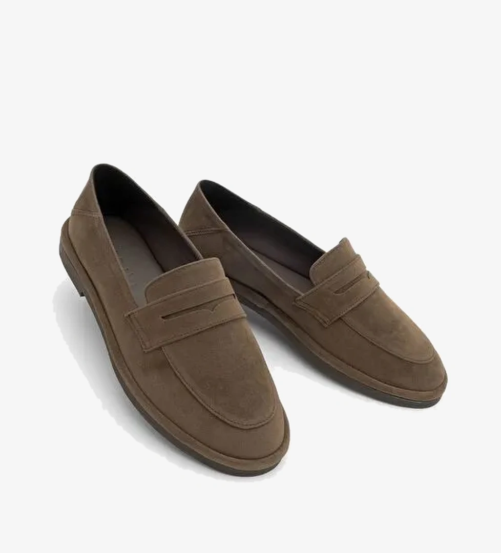 Kadın Loafer Düz Taban Makosen Günlük Ayakkabı Riston Kahve Süet - Görsel 1