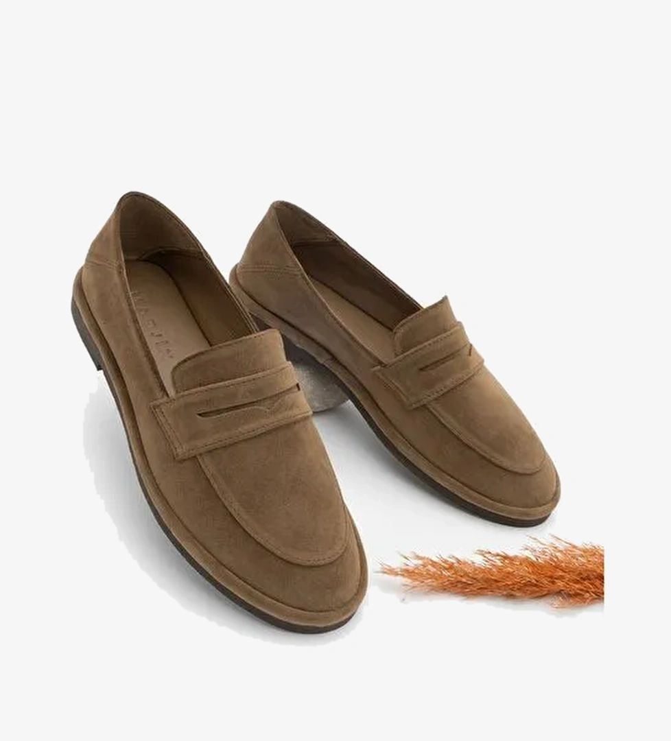 Kadın Loafer Düz Taban Makosen Günlük Ayakkabı Riston Taba Süet - Görsel 1