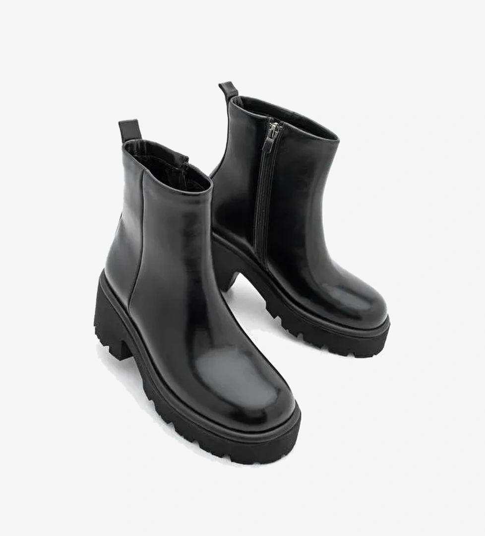 Kadın Fermuarlı Kalın Tırtıklı Taban Günlük Bot Finto Siyah - Görsel 1