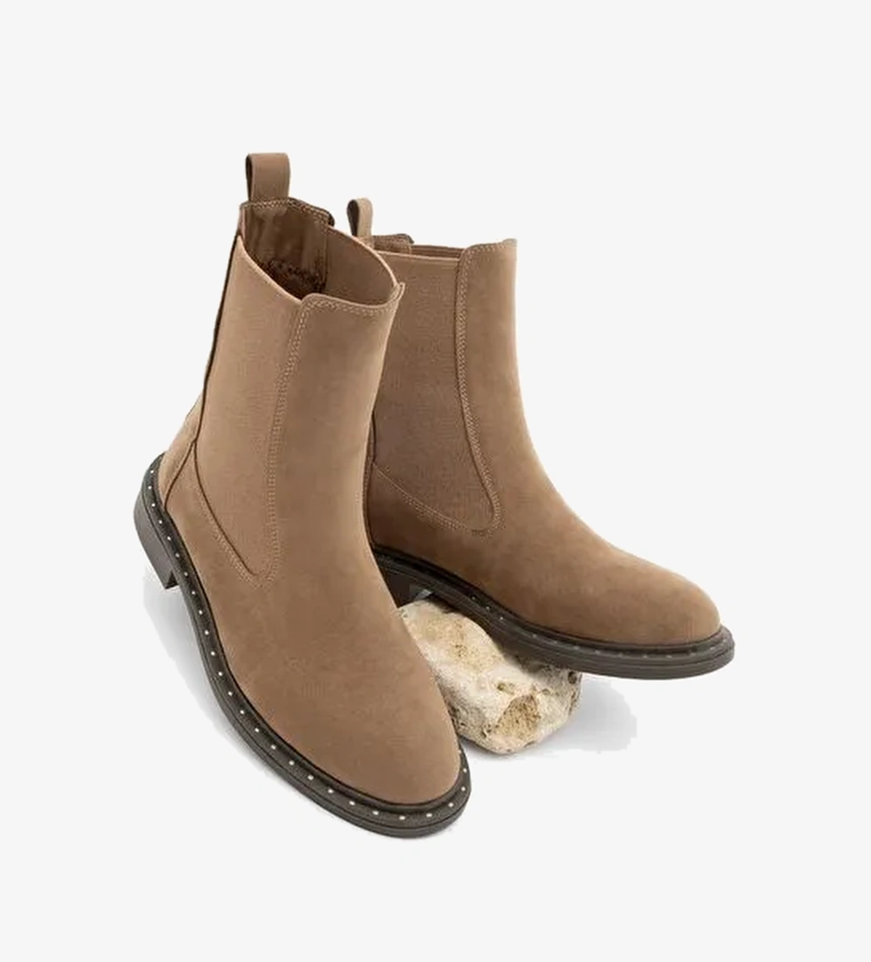 Kadın Troklu Çift Lastikli Günlük Bot Yuvin Taba Süet - Görsel 1