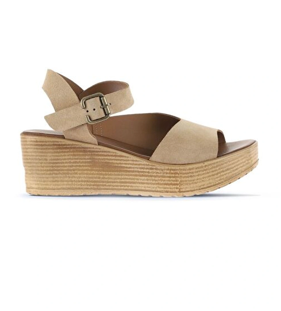Bueno Shoes Taba Açık Alf Süet Kadın Dolgu Topuklu Sandalet 01wa4704 - Görsel 1