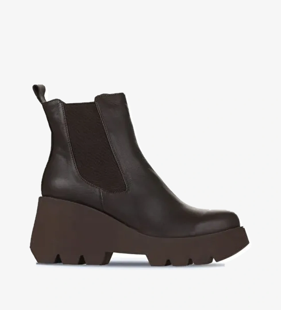 Bueno Shoes Kahverengi Deri Kadın Dolgu Topuklu Bot 01wz8403 - Görsel 1