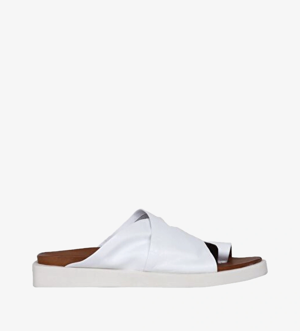 Bueno Shoes Beyaz Deri Kadın Parmak Arası Terlik 01ws2809